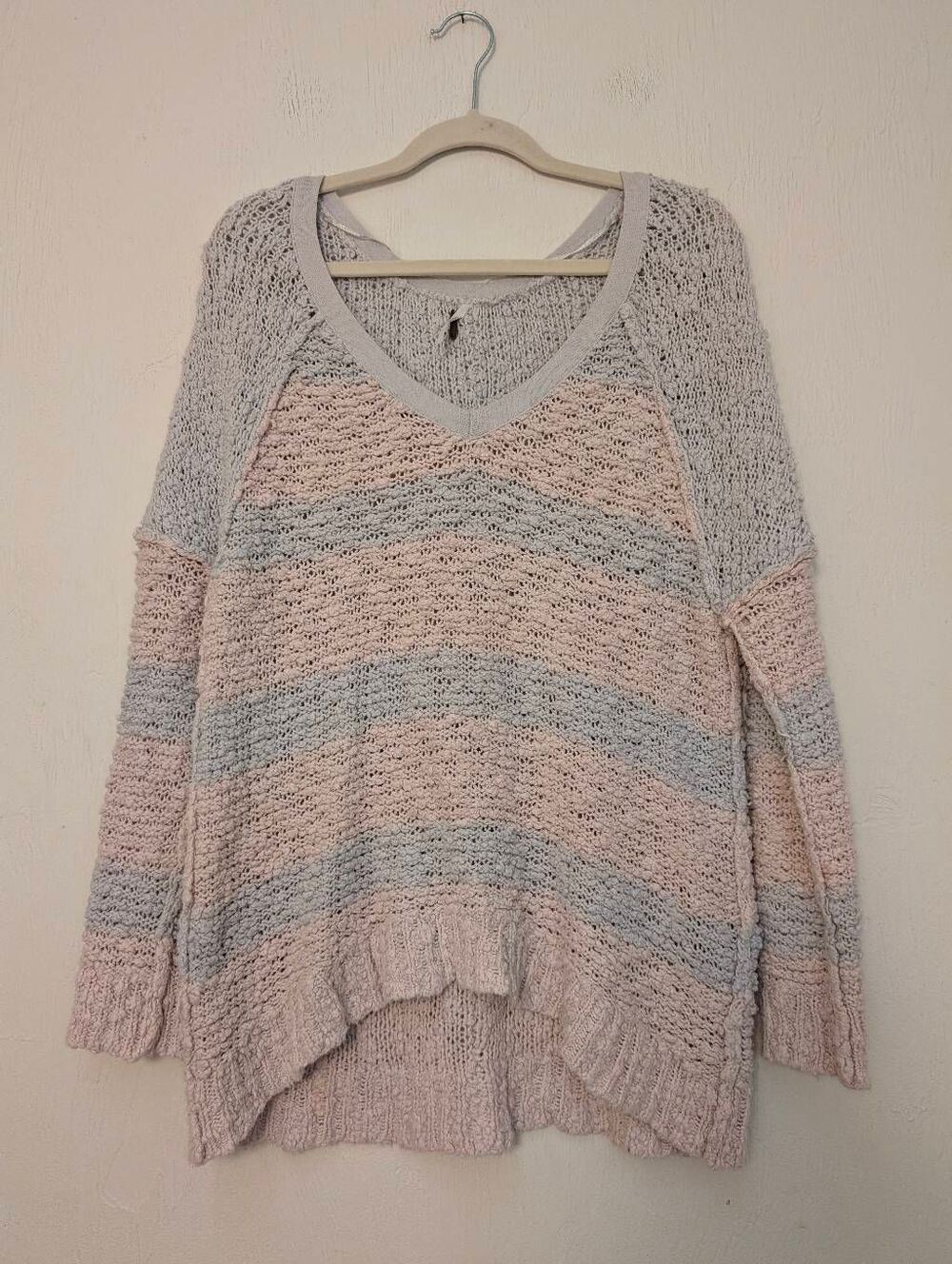 Free People Pullover Sweater Chunky Knit Size S grey & pink
